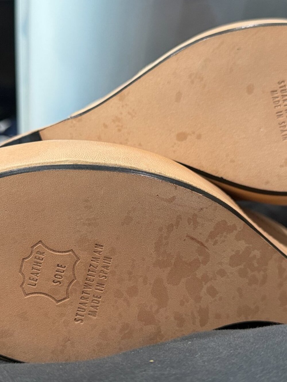 STUART WEITZMAN sz.9.5 Nude Leather, BNIB Platform Slides MULES Wedge Sandals - Picture 5 of 9